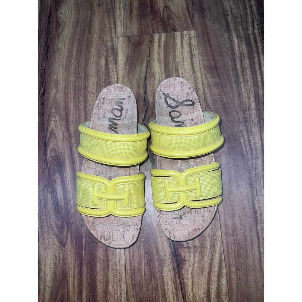 Sam Edelman Rowan Yellow Double Strap Cork Platform Slide Sandals Womens 7M